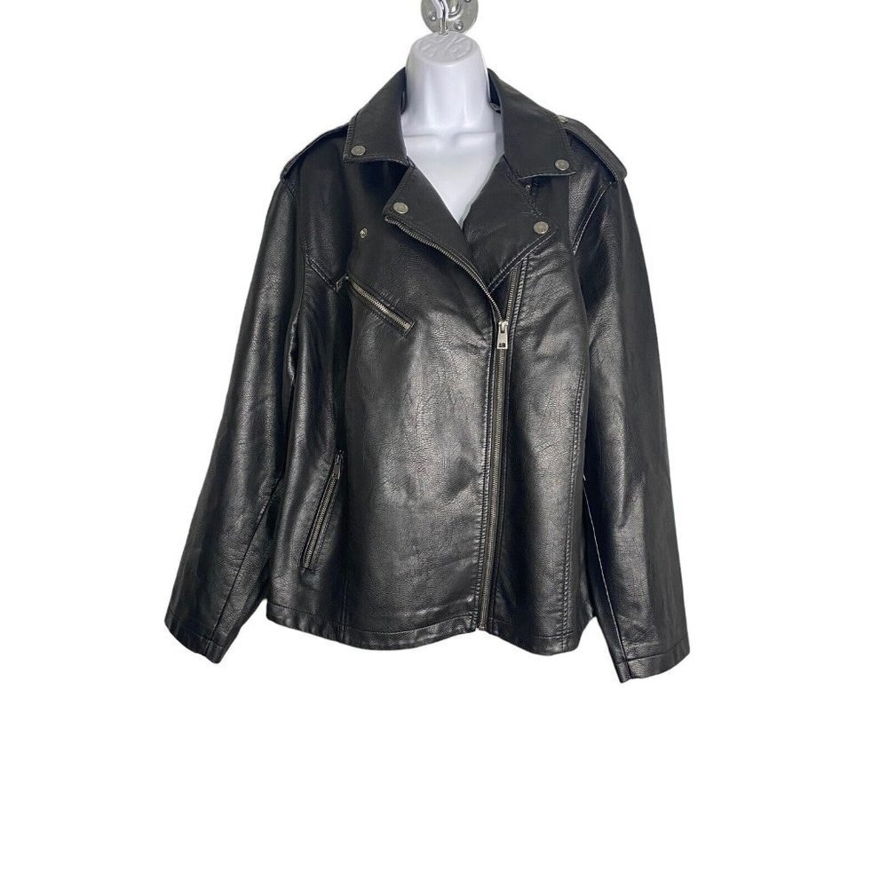 Levi Strauss & Co. Womens Moto Jacket Zip‎ Pocket Black Faux Full Zip Size 3X